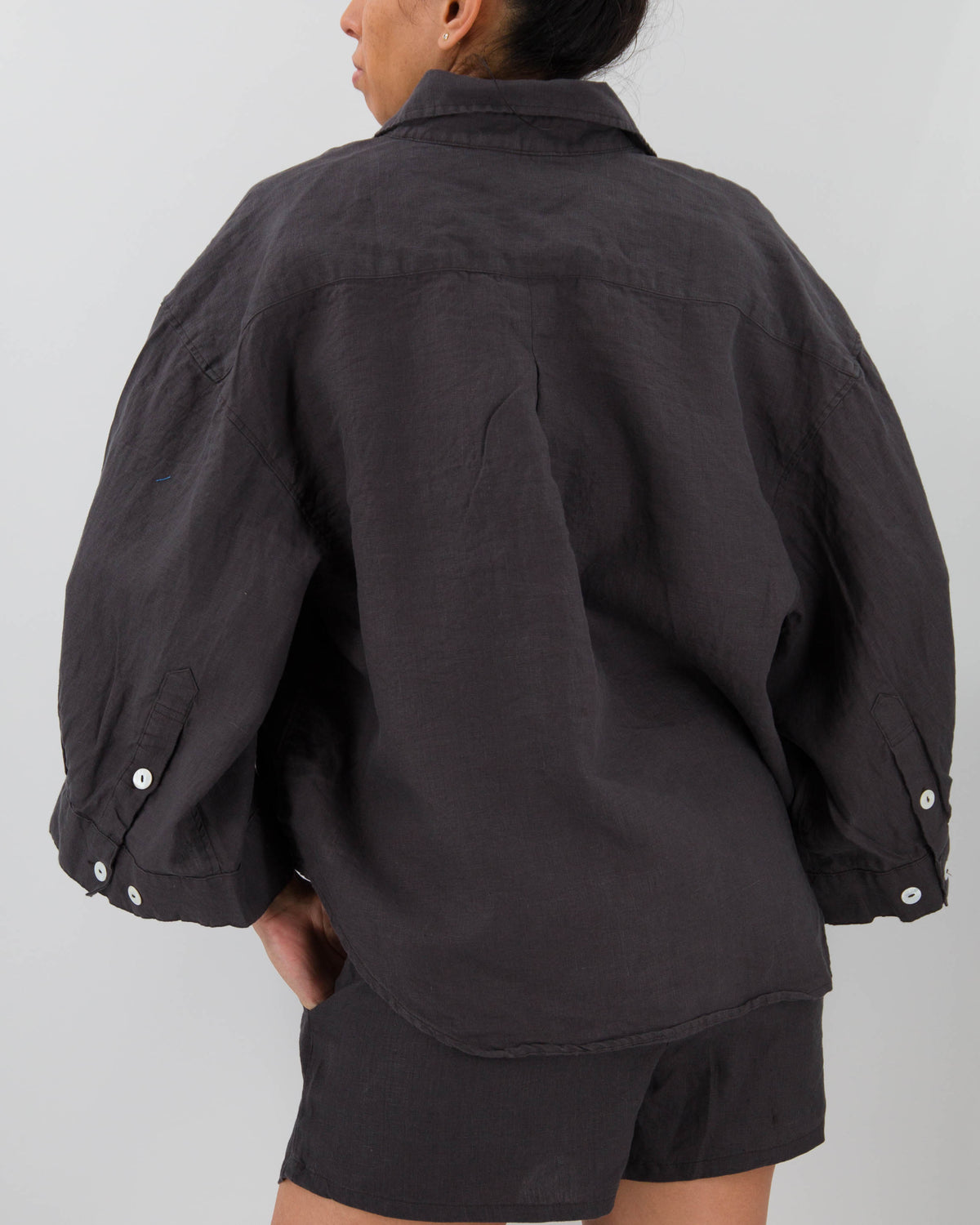 Charcoal black linen shirt back