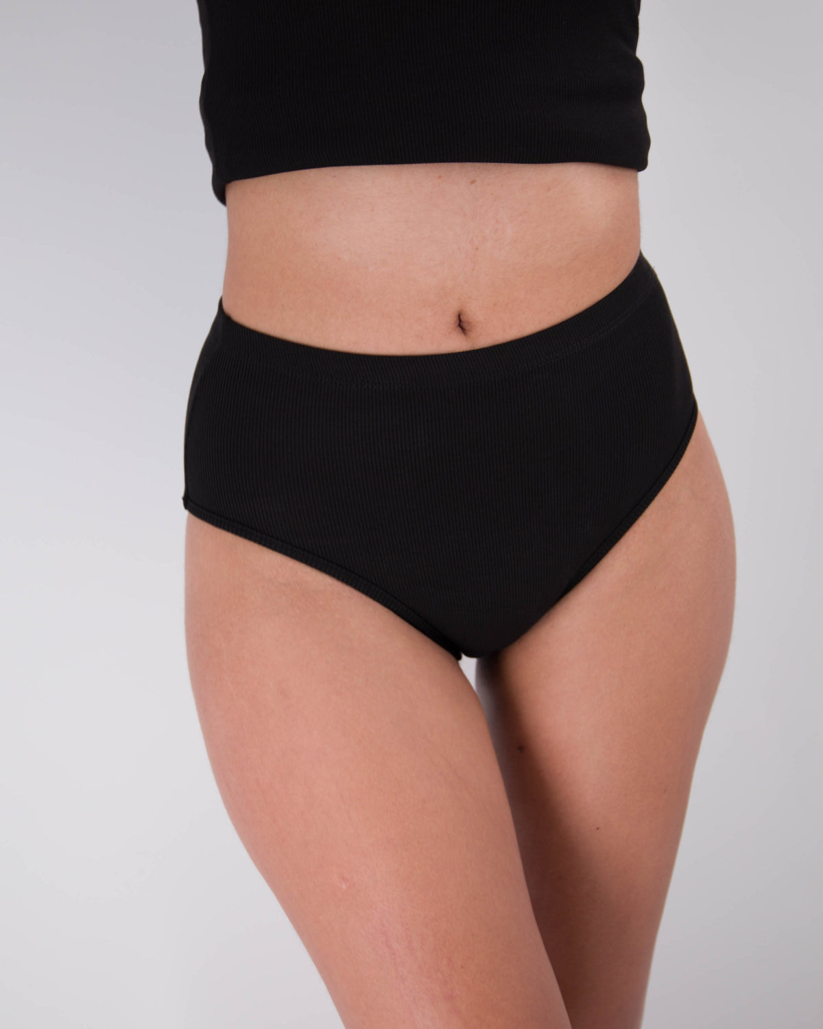 marie ribbed high waisted panty in black