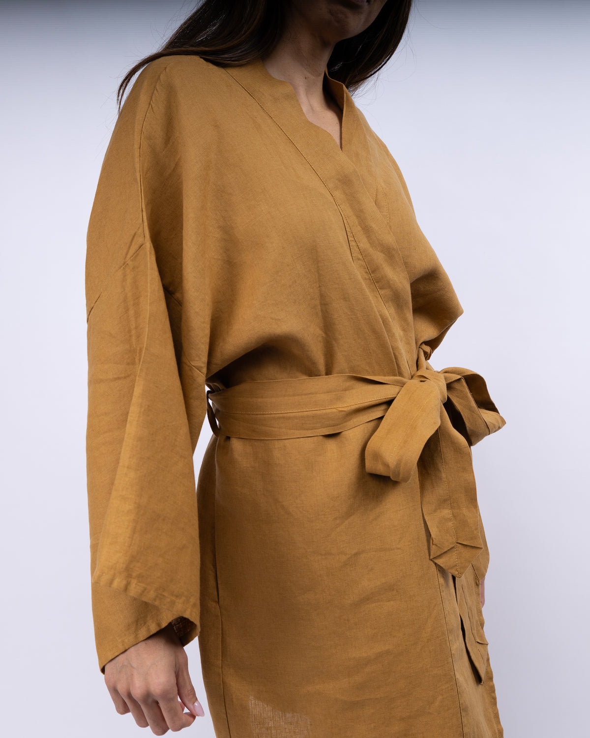 Leia Mid-Length French Linen Robe