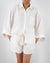 Linen button down shirt and shorts sleepwear set in milk white