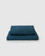 Image of dark adriatic blue flat and fitted sheet set
