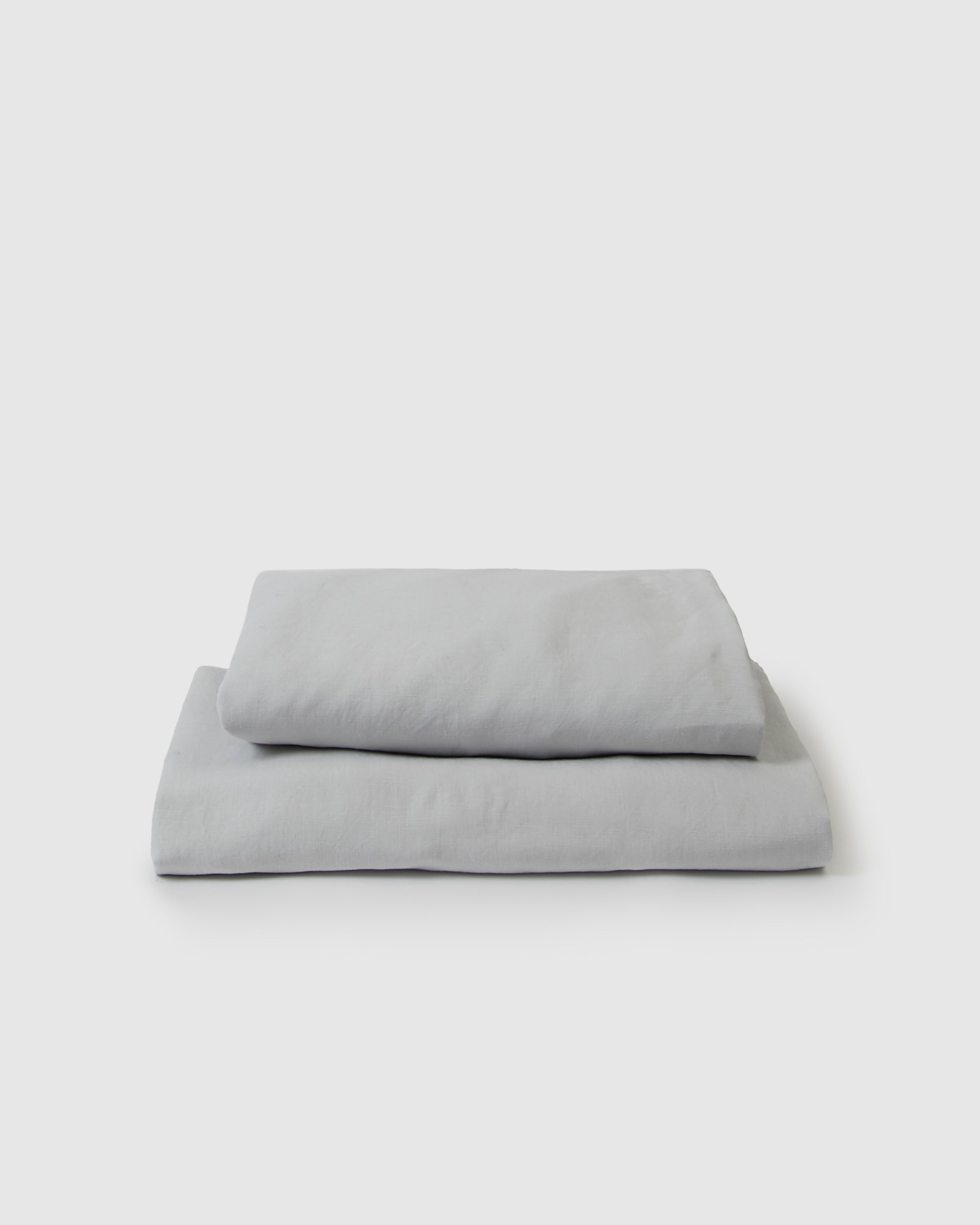 Image of light blue glacier flat and fitted sheet set