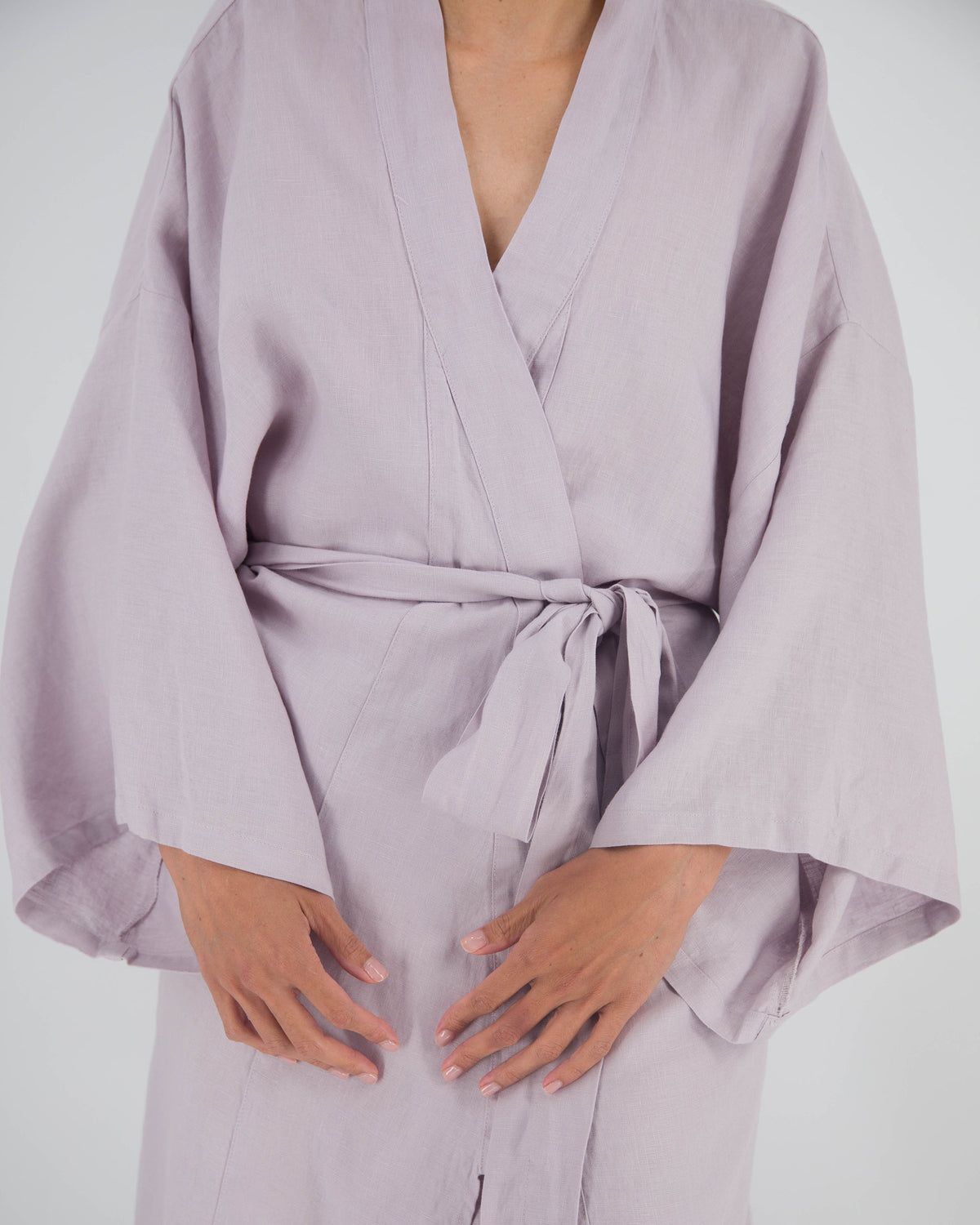 lilac light purple knee-length linen robe