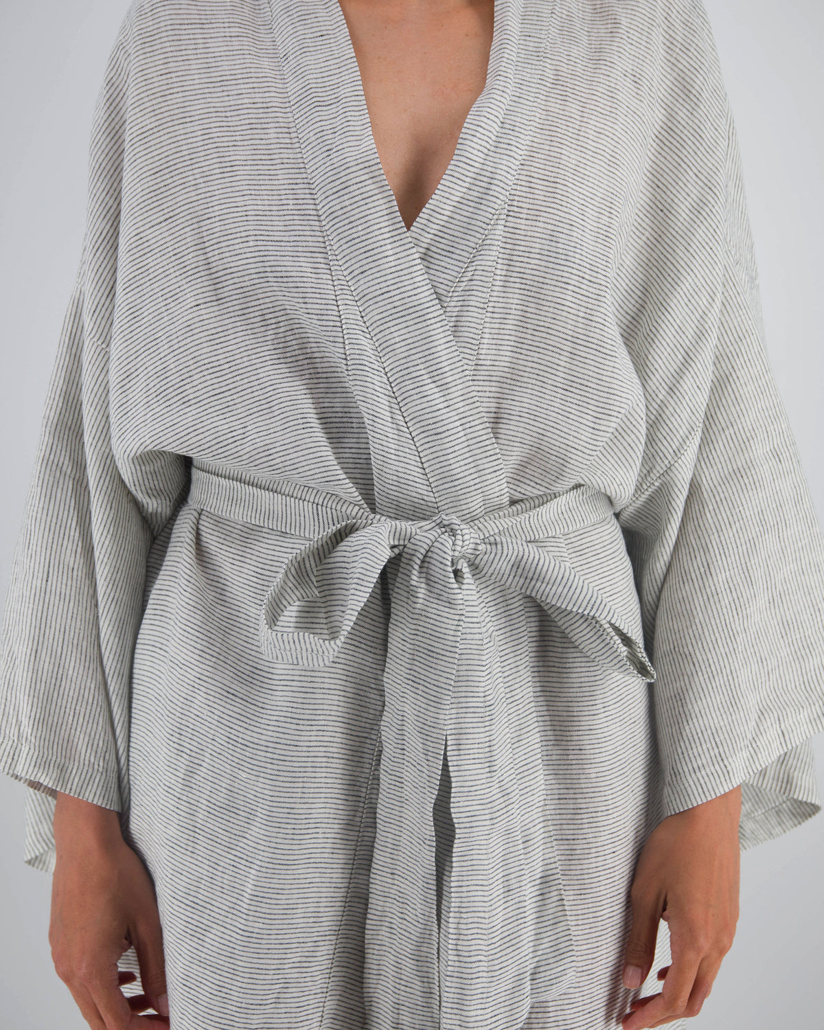 pinstripe knee-length linen robe