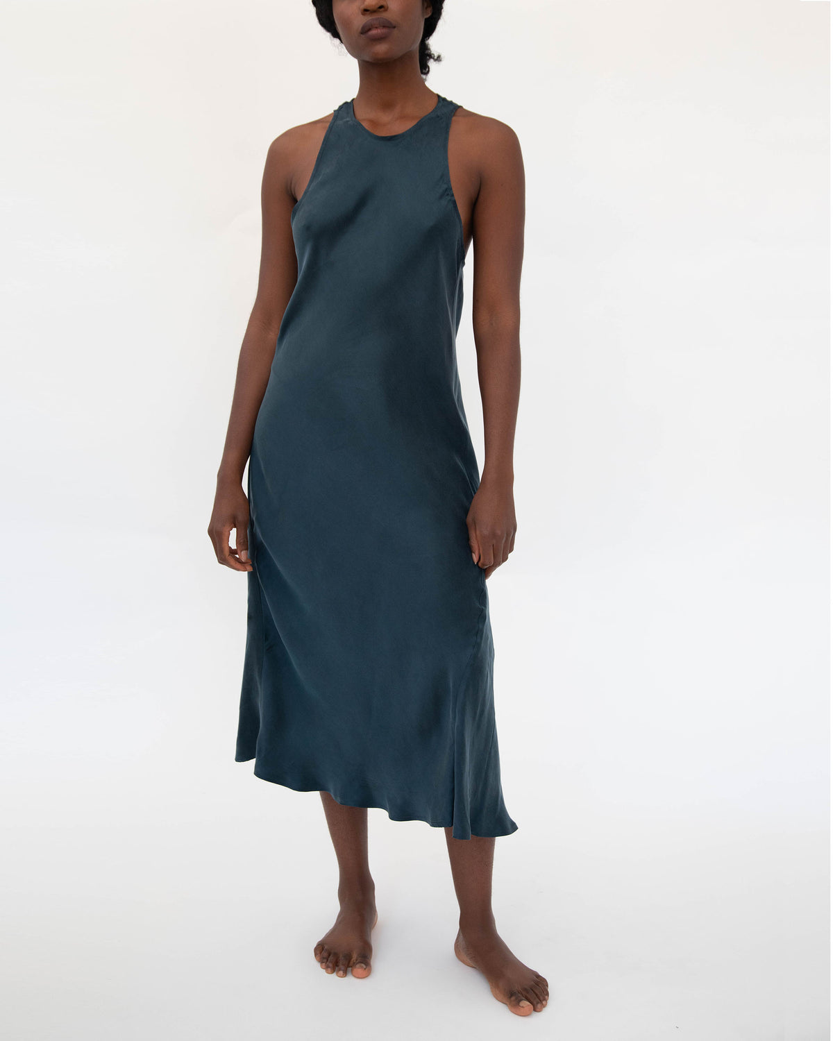 Lagoon green cupro midi sleep dress.